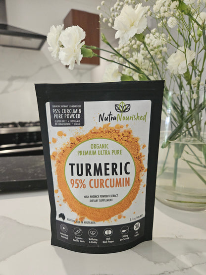 Gray Pure Organic 95% Curcumin Powder - 1500mg of Turmeric Extract Buffered with Black Pepper