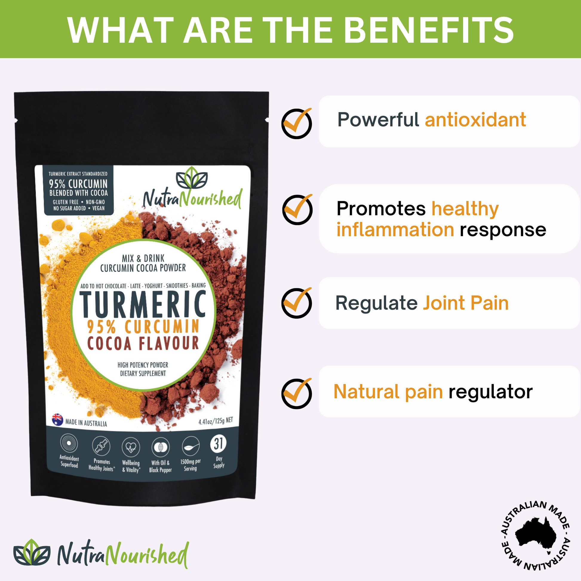 White Smoke Turmeric 95%  Curcumin Extract w/ Cocoa Flavour - Pure & Organic - 1500mg Turmeric Powder With Black Pepper