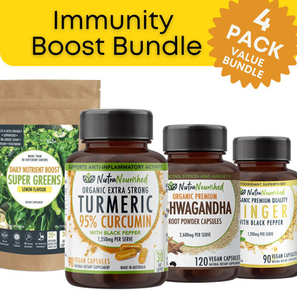 Dark Slate Gray Immunity Boost Bundle - Turmeric, Ashwagandha, Ginger & Super Greens