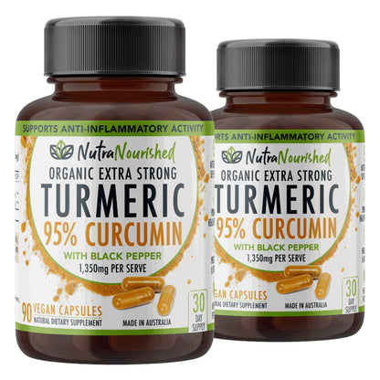 Light Gray VALUE BUNDLE: Organic Pure Curcumin Tablets - 95% Pure Organic Vegan - 2 x 90 Turmeric Extract Buffered Capsules with Black Pepper (1,350mg)